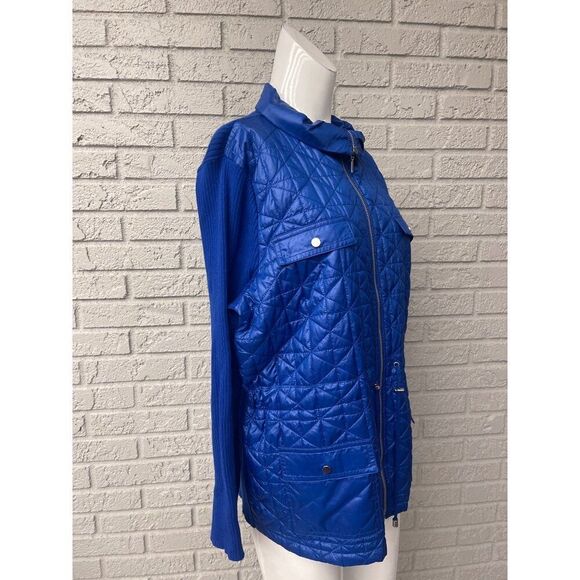 Chico’s Women Royal Blue Quilt /Knit Full Zip Front Sweater Size 3 - Picture 6 of 8
